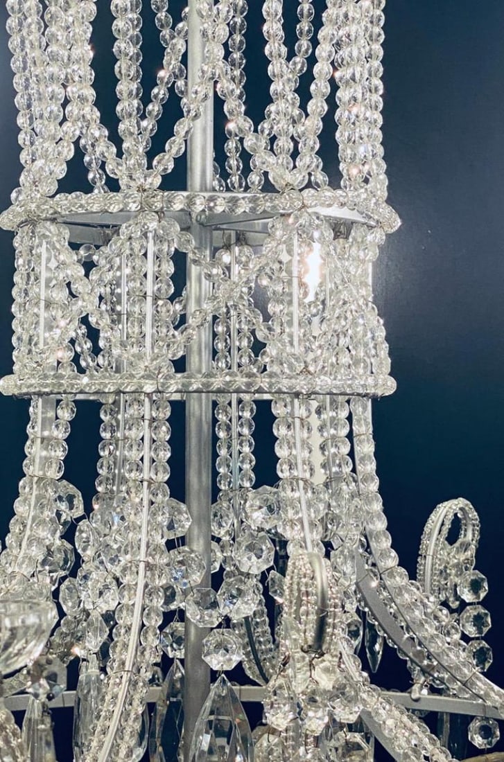 Silver Leaf Iron Chandelier with fine Crystal Bead and Pendant Decoration - 5