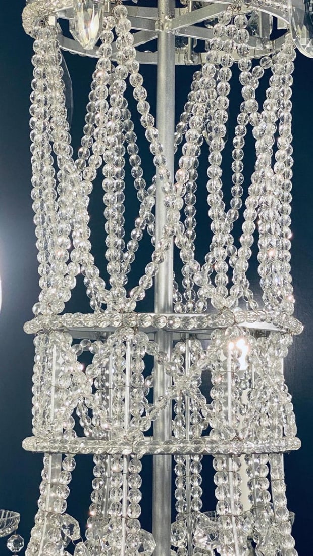 Silver Leaf Iron Chandelier with fine Crystal Bead and Pendant Decoration - 6