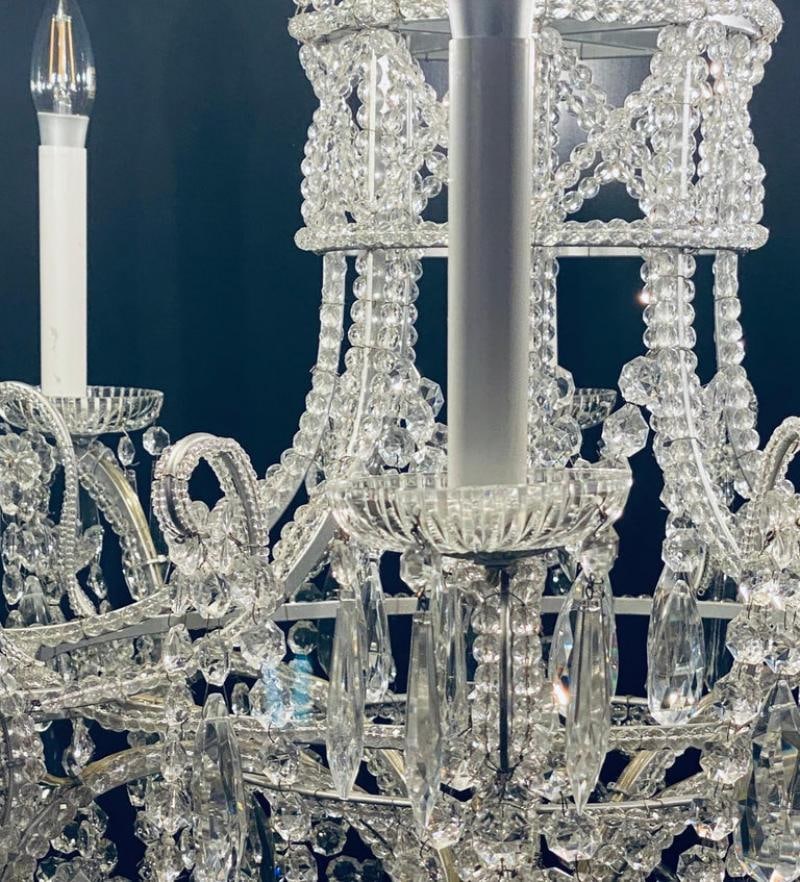Silver Leaf Iron Chandelier with fine Crystal Bead and Pendant Decoration - 7
