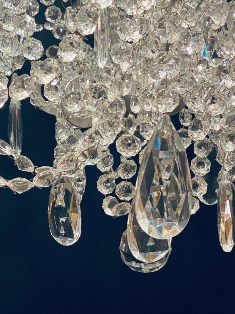 Silver Leaf Iron Chandelier with fine Crystal Bead and Pendant Decoration - 9