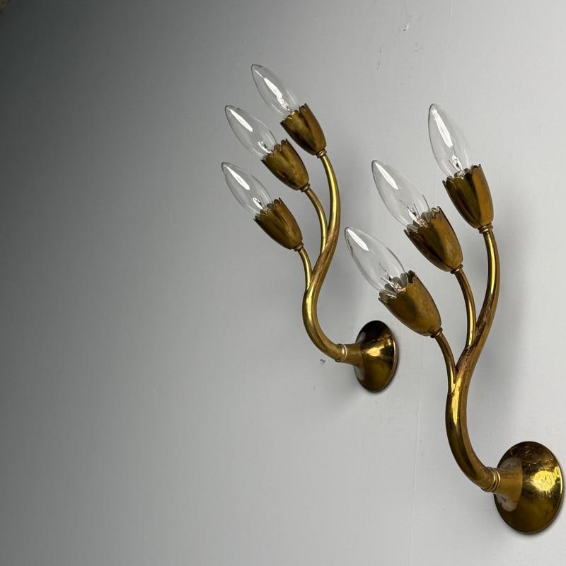 Gio Ponti Attr., Italian Mid-Century Modern, Wall Sconces, Brass, Flower Shape - 3
