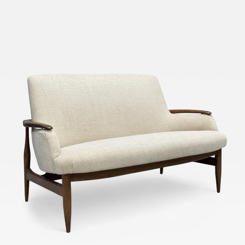 Finn Juhl Style, Danish Modern, Wood, Beige Fabric, Sofa, Denmark, 1950s (1 of 11)