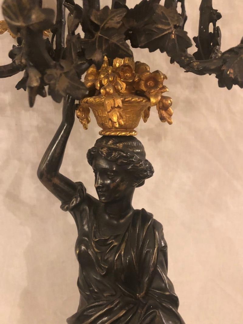 Pair of Neoclassical Style Bronze Six-Arm Figural Candelabra - 10