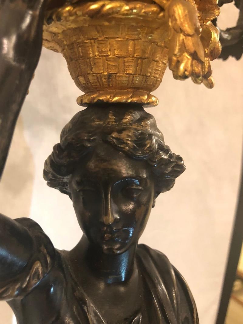 Pair of Neoclassical Style Bronze Six-Arm Figural Candelabra - 3