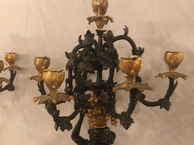 Pair of Neoclassical Style Bronze Six-Arm Figural Candelabra - 6
