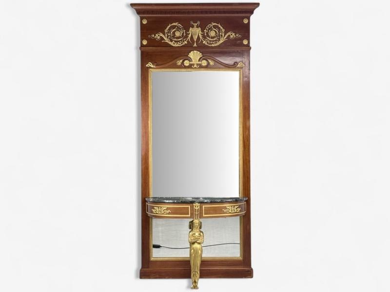 Empire Revival, Mahogany, Bronze, Monumental Mirror and Console, France, 19th c. - 2