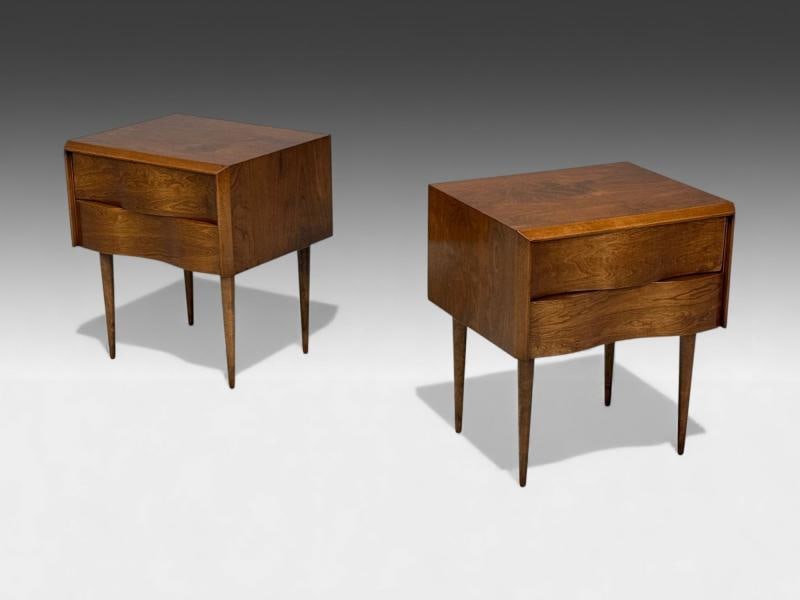 Edmond J Spence, Swedish Modern, Maple, Rare Wave Nightstands, 1950s - 3