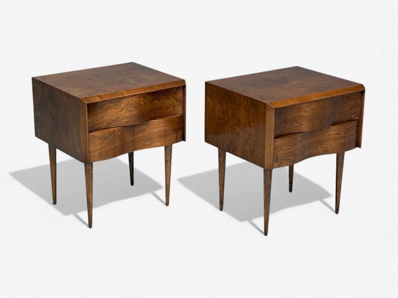 Edmond J Spence, Swedish Modern, Maple, Rare Wave Nightstands, 1950s - 4