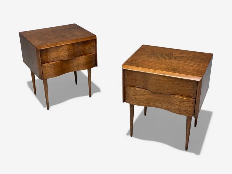 Edmond J Spence, Swedish Modern, Maple, Rare Wave Nightstands, 1950s - 9