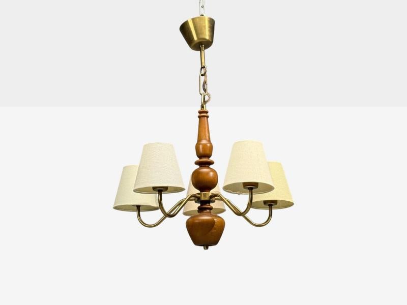 Hans Bergström Attr., Pendant Light, Brass, Wood, Sweden, 1920s - 3