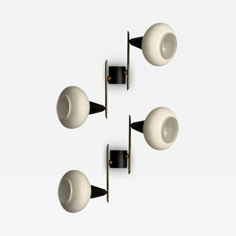 Italian Mid-Century Modern, Adjustable Wall Sconces, Brass, Opaline Glass, 1960s: Title: Italian Mid-Century Modern, Adjustable Wall Sconces, Brass, Opaline Glass, 1960s Description: Description 1: Italian Mid-Century Modern, Adjustable Wall Sconces or Wall Lights, Brass, Opaline G
