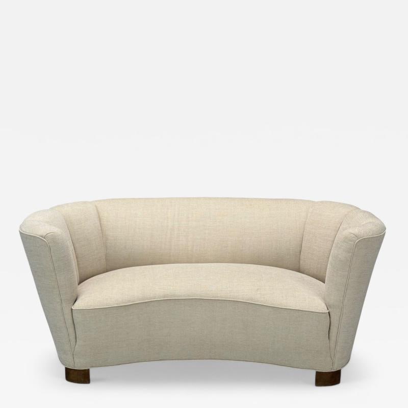Danish Modern, Beige Fabric, Oak, Banana Sofa, Denmark, 1940s (1 of 10)