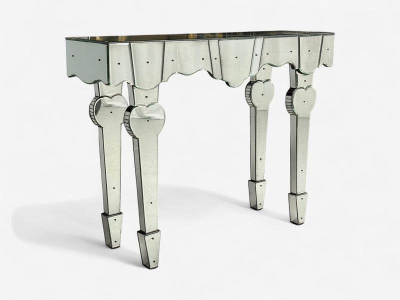 French Art Deco Style, Antique Glass, Painted Wood, Mirrored Console Tables - 2