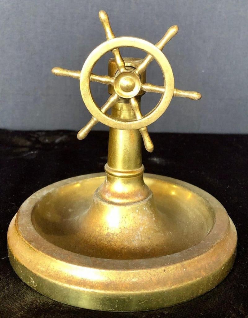 Antique Brass Wheel Cigar Cutter Tobacco Accessory - 2