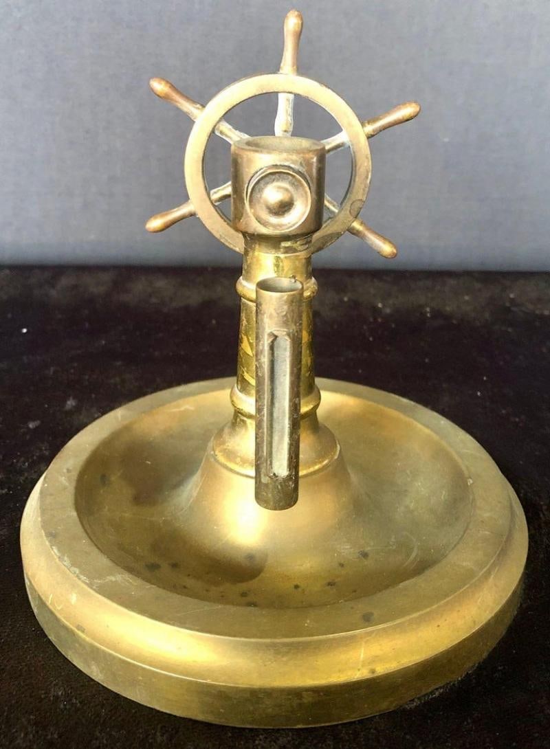 Antique Brass Wheel Cigar Cutter Tobacco Accessory - 3
