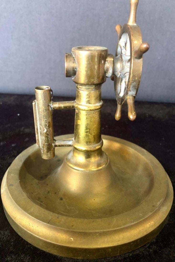 Antique Brass Wheel Cigar Cutter Tobacco Accessory - 7