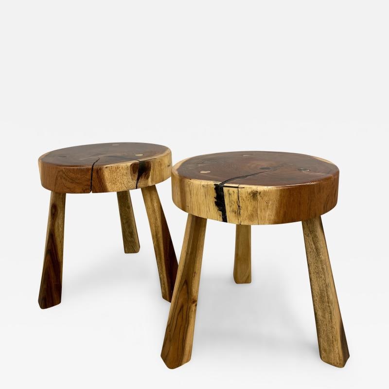 Pair Mid-Century Modern Nakashima Style Organic Wooden Two Stools / Side Tables (1 of 12)