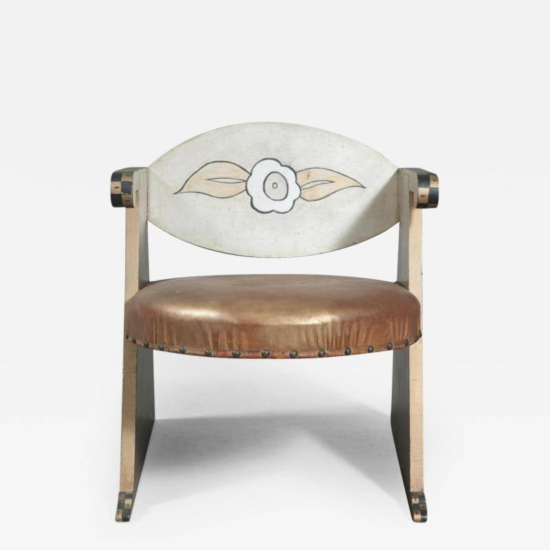 Gray, Black and White Painted Wood and Leather Upholstered Child's or Doll Chair (1 of 6)