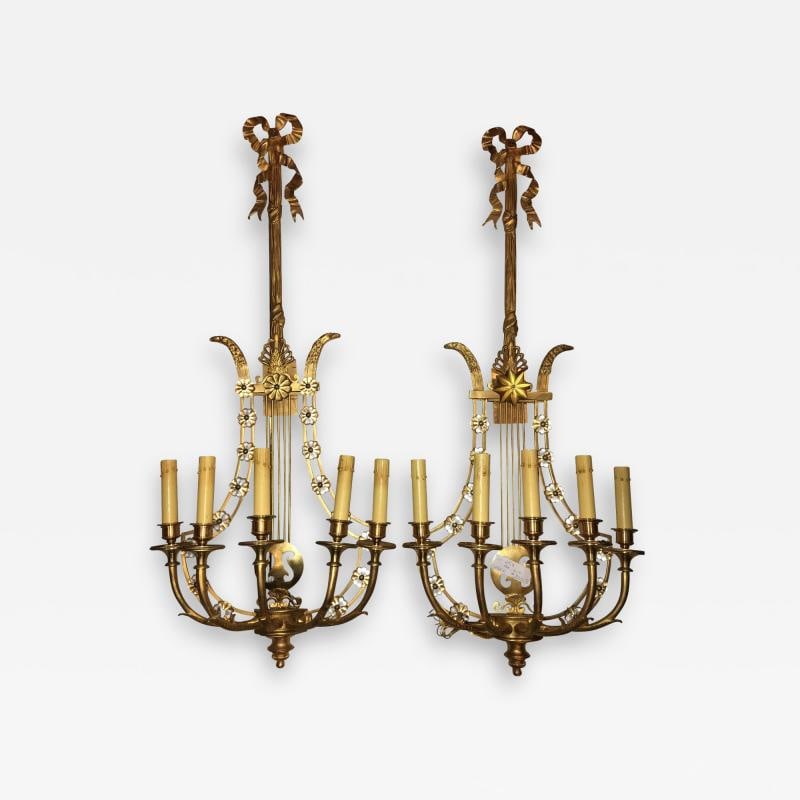 Louis XVI Style Harp Back Bronze Wall Sconces - A Pair (1 of 10)