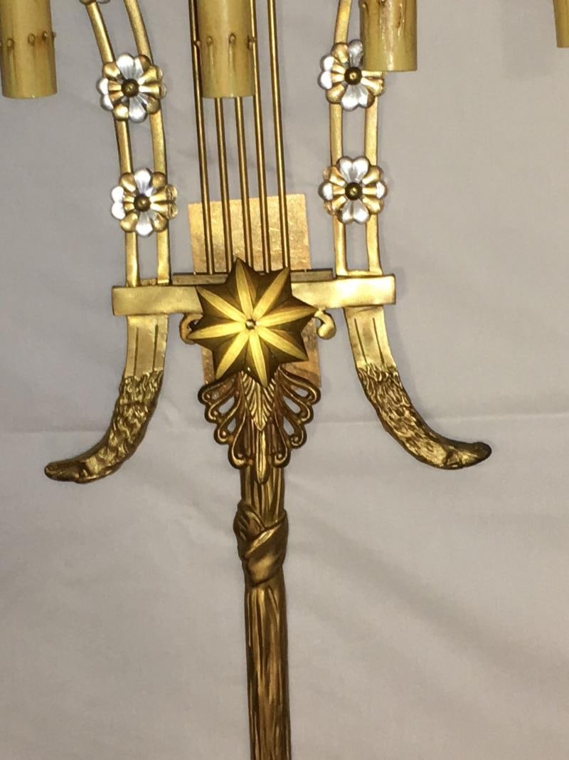 Louis XVI Style Harp Back Bronze Wall Sconces - A Pair - 6