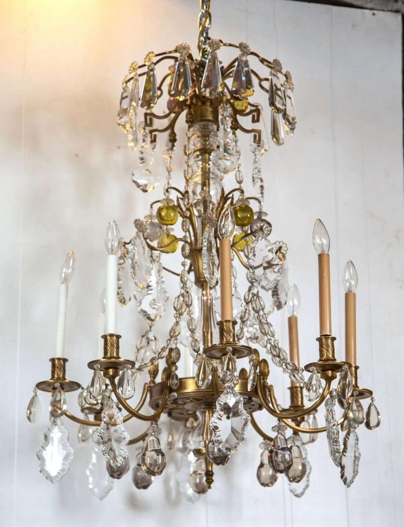 A Finely Cast Bronze and Crystal Eight Arm Chandelier - 2