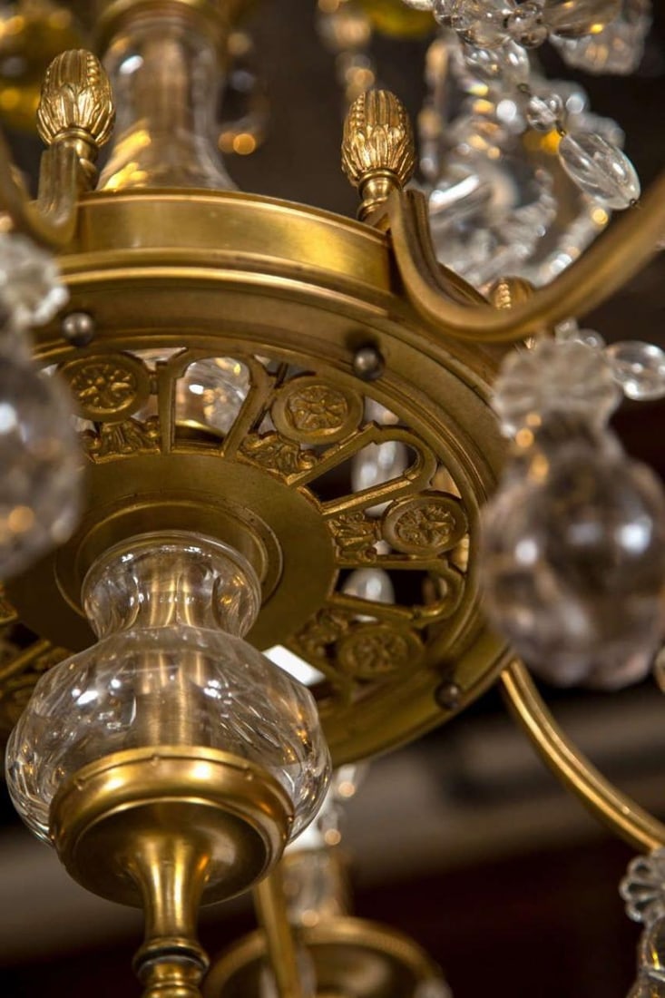 A Finely Cast Bronze and Crystal Eight Arm Chandelier - 6