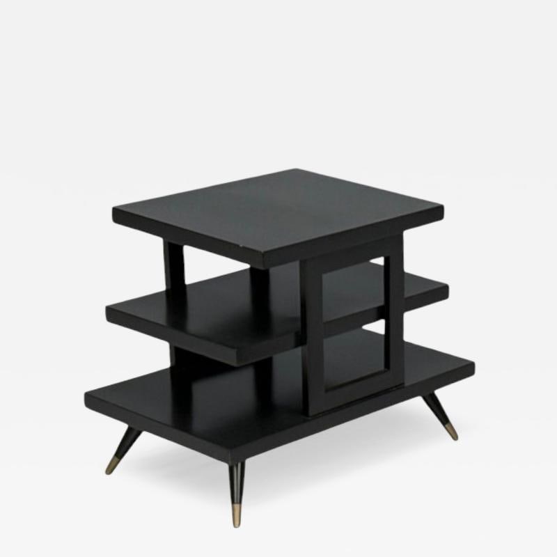 Ico Parisi Style, Ebonized Wood, Brass, Sculptural Side Table, Europe, 1950s (1 of 13)