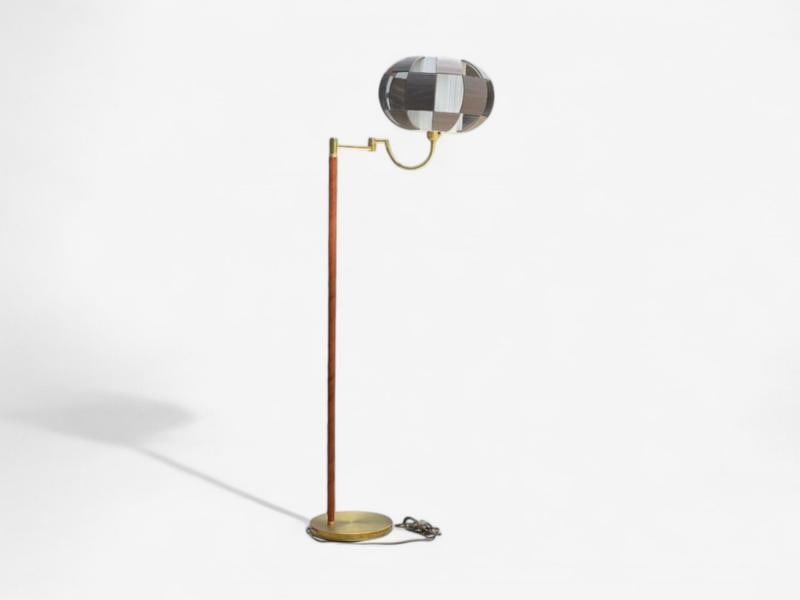 E.W.A., Swedish Modern, Leather, Brass, Floor Lamp, Sweden, 1950s - 2