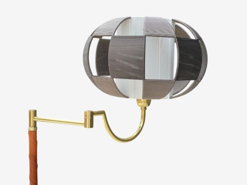 E.W.A., Swedish Modern, Leather, Brass, Floor Lamp, Sweden, 1950s - 3