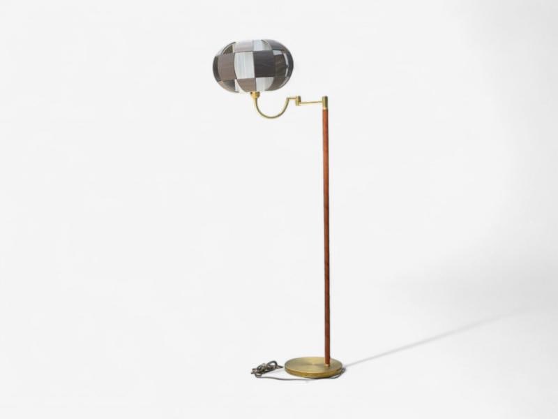 E.W.A., Swedish Modern, Leather, Brass, Floor Lamp, Sweden, 1950s - 4