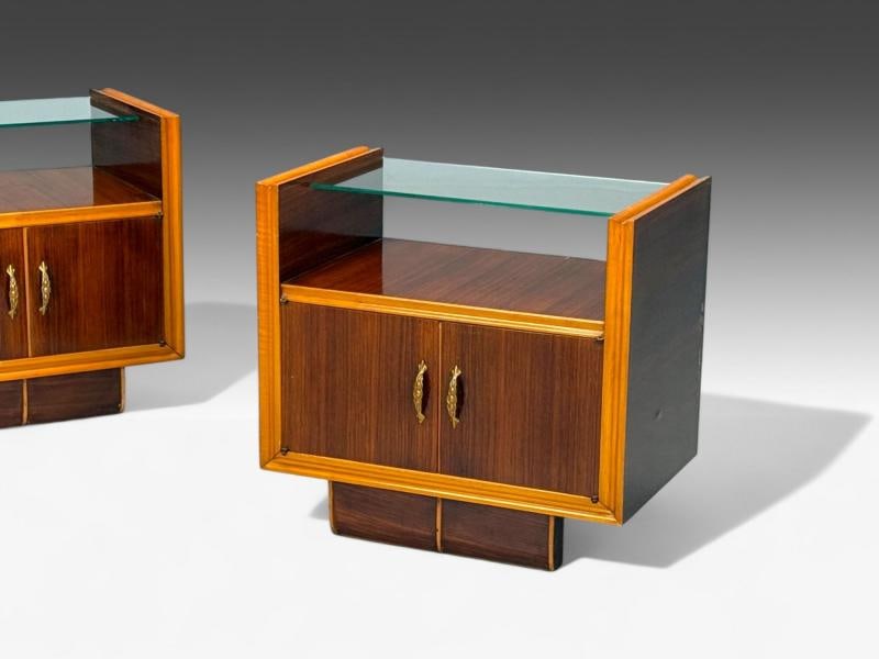 Italian Modern, Wood, Brass, Glass, Nightstands, Italy, 1950s - 3