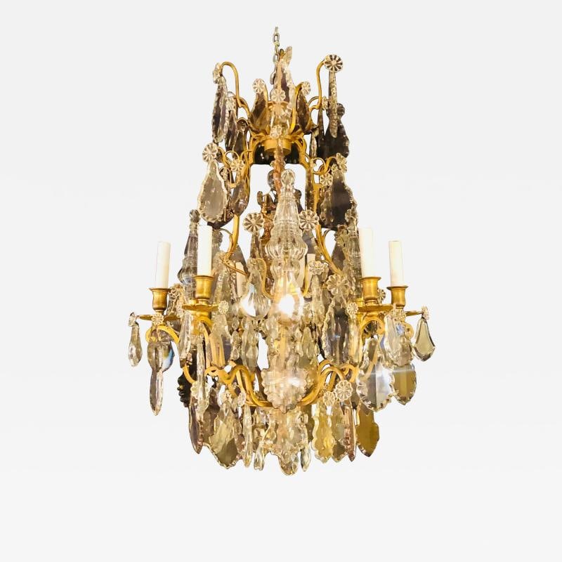 French 1920s Bronze and Crystal Chandelier with Spear Points: Title: French 1920s Bronze and Crystal Chandelier with Spear Points Description: Description 1: An early bronze and crystal chandelier with spear points. This fine large and impressive chandelier is c