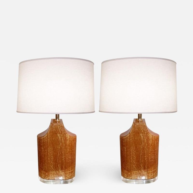 Pair Mid Century Modern Table Lamps, Goatskin and Lucite, Manner Karl Springer (1 of 9)