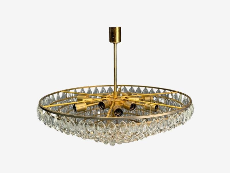 Palwa, Teardrop Glass, Brass, Tiered Chandelier, Germany, 1960s - 5