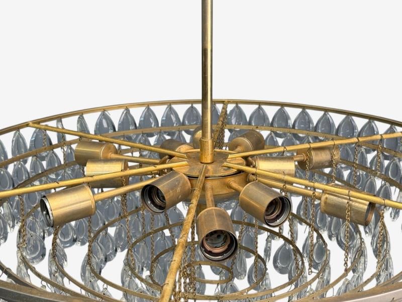 Palwa, Teardrop Glass, Brass, Tiered Chandelier, Germany, 1960s - 6