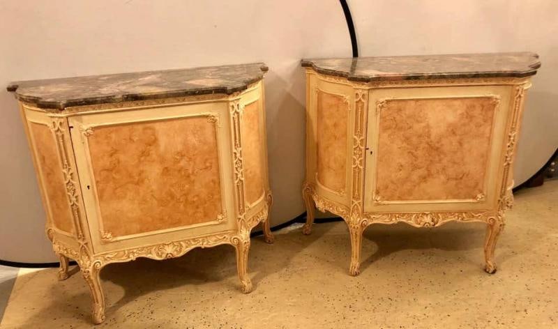Pair of Hostetler Custom Faux Painted Marble-Top Commodes or Nightstands - 2