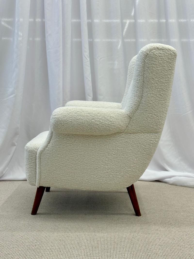 Pair American Mid-Century Scroll Lounge / Wingback Chairs, Boucle, Draper Style - 11
