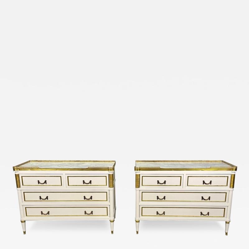 Maison Jansen Style, Louis XVI, Hollywood Regency, White Commodes, Marble Top (1 of 10)