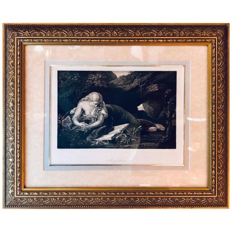 Diminutive Etching of Magdelena in a Gilt Frame Signed G. Batoni - 2