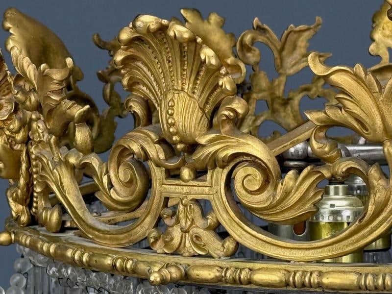 Empire, Impressive Pendant Light, Dore Bronze, Crystal, France, 19th c. - 4