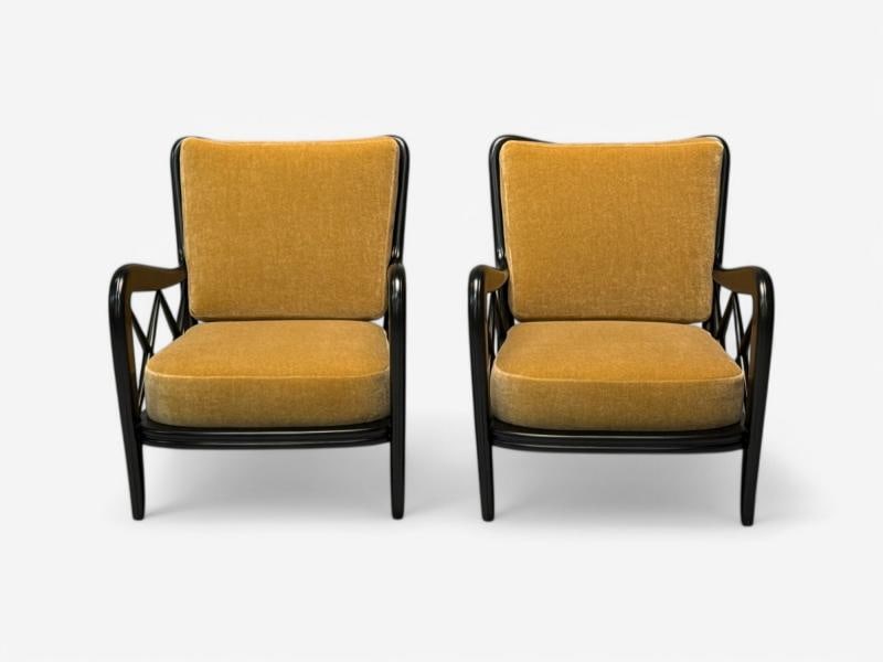 Paolo Buffa attr, Italian Mid-Century Modern, Camel Mohair, Lounge Chairs, 1940s - 11