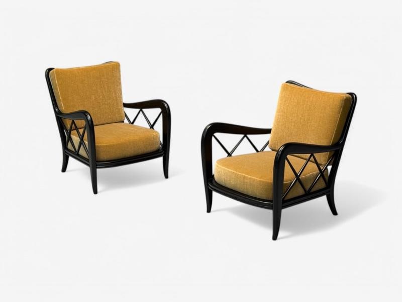 Paolo Buffa attr, Italian Mid-Century Modern, Camel Mohair, Lounge Chairs, 1940s - 7