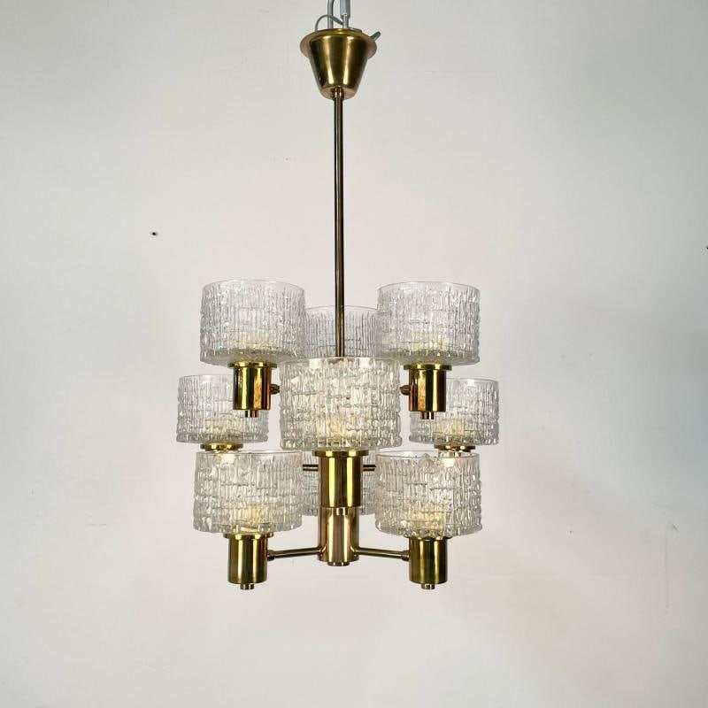 Hans-Agne Jakobsson, Swedish Mid-Century Modern, 9 Light Chandelier, Brass - 11