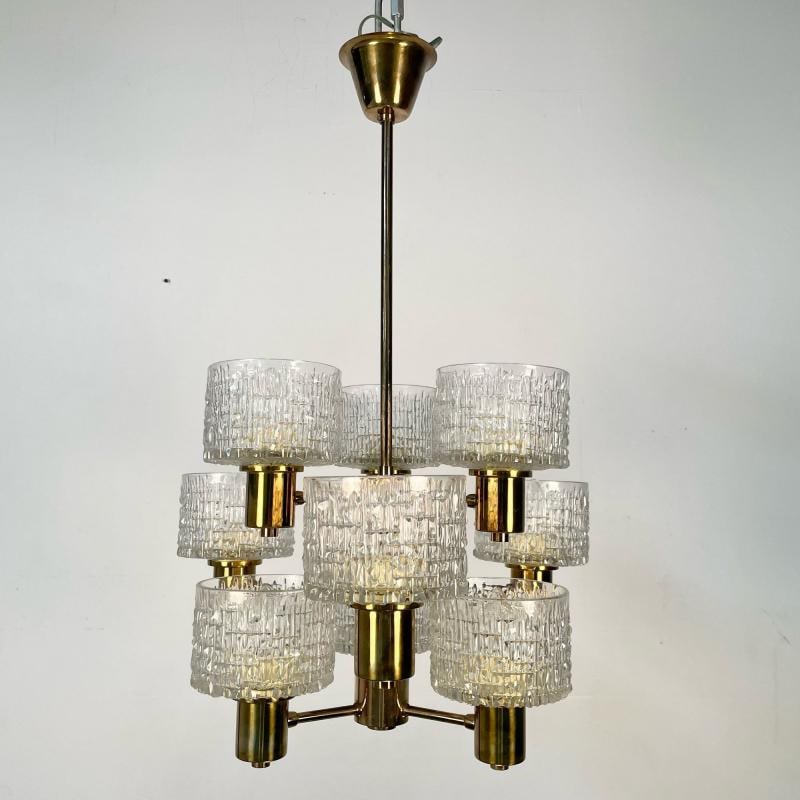 Hans-Agne Jakobsson, Swedish Mid-Century Modern, 9 Light Chandelier, Brass - 3