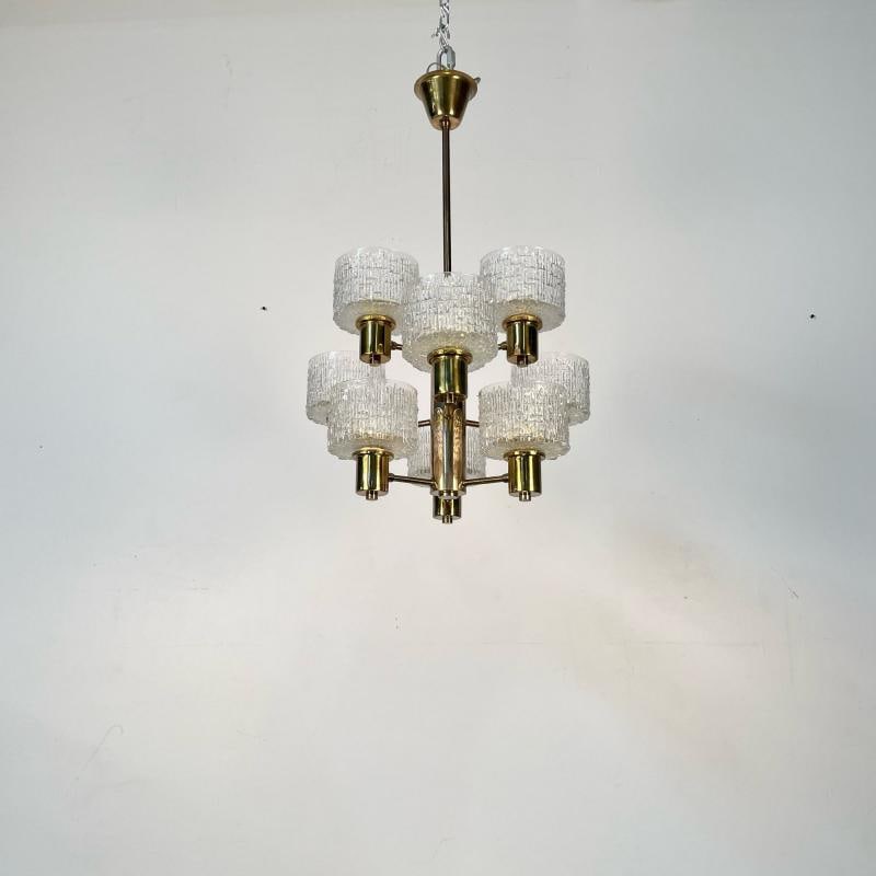Hans-Agne Jakobsson, Swedish Mid-Century Modern, 9 Light Chandelier, Brass - 4