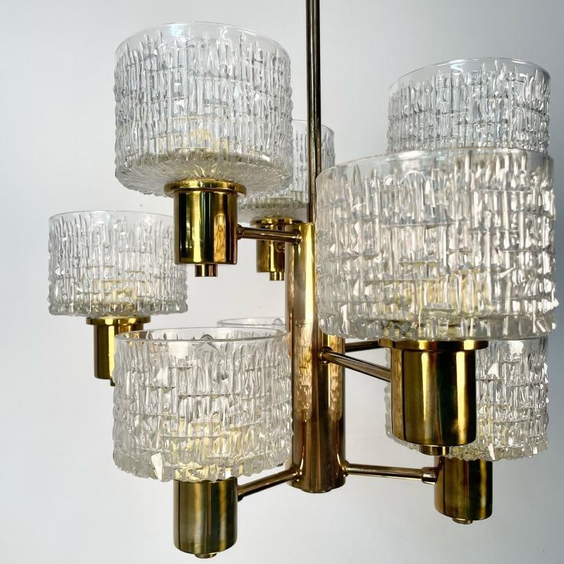 Hans-Agne Jakobsson, Swedish Mid-Century Modern, 9 Light Chandelier, Brass - 6