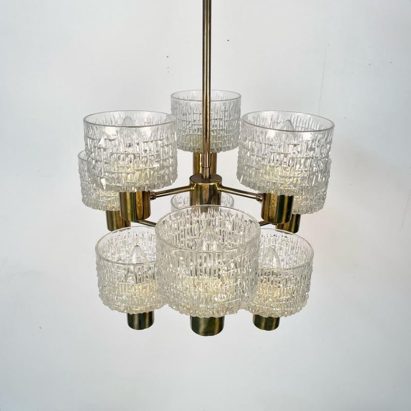 Hans-Agne Jakobsson, Swedish Mid-Century Modern, 9 Light Chandelier, Brass - 8