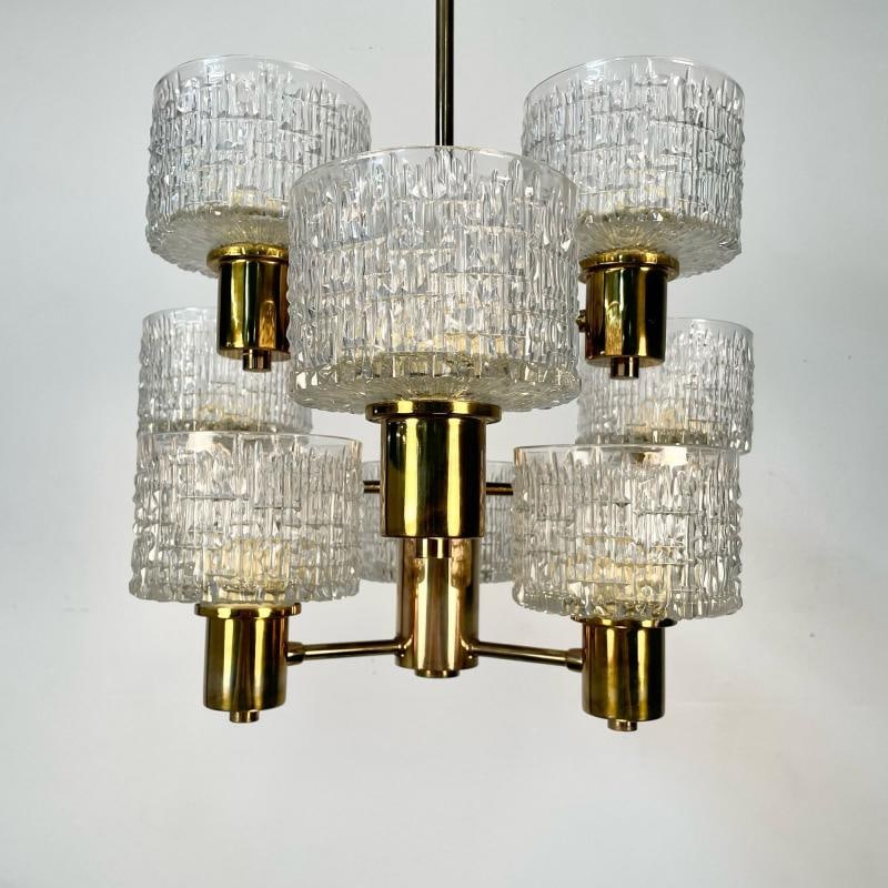 Hans-Agne Jakobsson, Swedish Mid-Century Modern, 9 Light Chandelier, Brass - 9