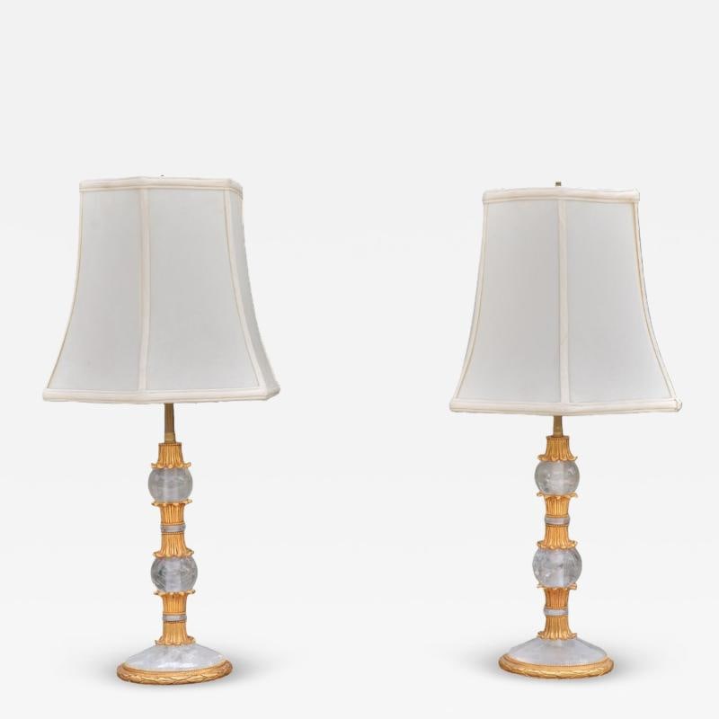 Hollywood Regency Style, Gilt Metal, Rock Crystal, Table Lamps, France, 1940s: Title: Hollywood Regency Style, Gilt Metal, Rock Crystal, Table Lamps, France, 1940s Description: Description 1: Hollywood Regency Style, Gilt Metal, Rock Crystal, Table Lamps, France, 1940s Pair of g