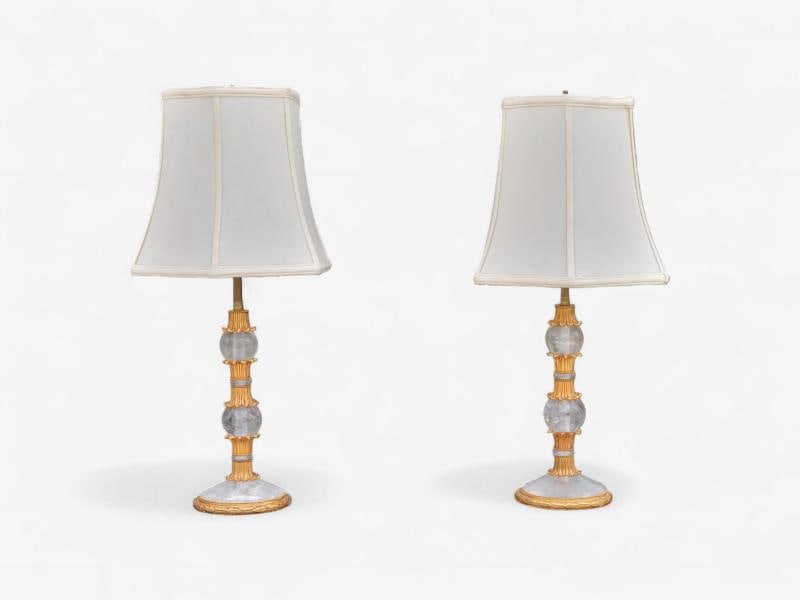 Hollywood Regency Style, Gilt Metal, Rock Crystal, Table Lamps, France, 1940s - 3